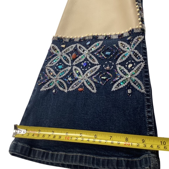 Fitelle Paris Embellished Bootcut Jeans Size 27 Beaded Patchwork Denim boho–Y2K - Picture 7 of 9